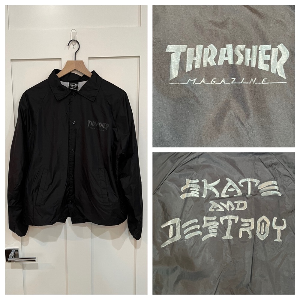 Vintage 90’s Y2K 🛹 Thrasher Magazine Skate & Destroy Snap Windbreaker Jacket M S